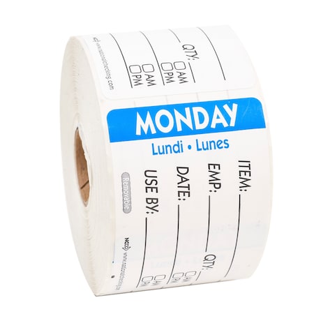 2X3 Trilingual Item-Date-Use By Removable Monday Blue, PK500